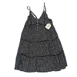 Altar’d State Black Floral Tiered Midi Dress Button Front Size M NWT Boho Dress